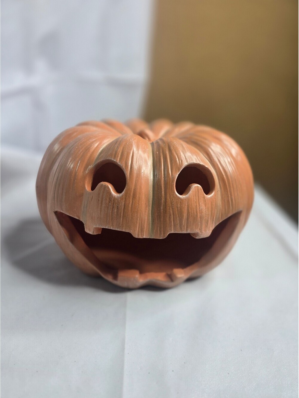Luminara Orange Jack-o'-Lantern Pumpkin Tealight Holder Resin 10" NIB Halloween